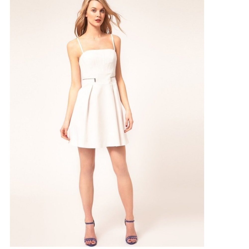 Karen Millen Strapless Tailored Cotton Dress in Ivory Off White NWT with Straps